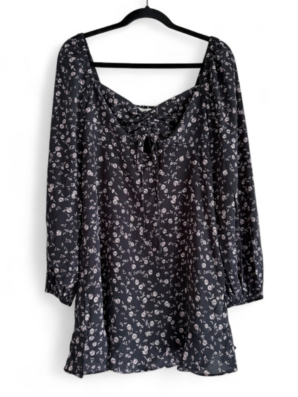 Altar'd State Black Floral Ruffle Peasant Mini Dress Size M